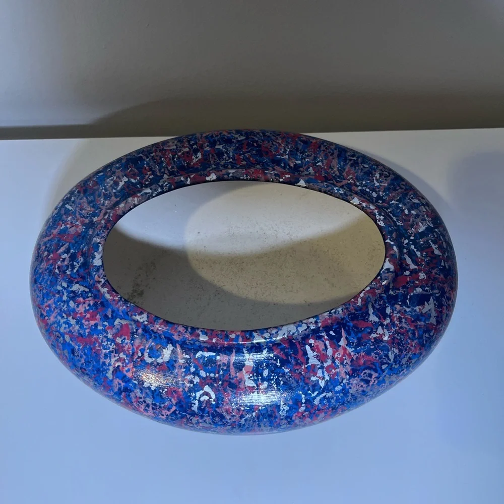 Vintage 1991 Speckled Abstract Blue and Pink Decorative Bowl